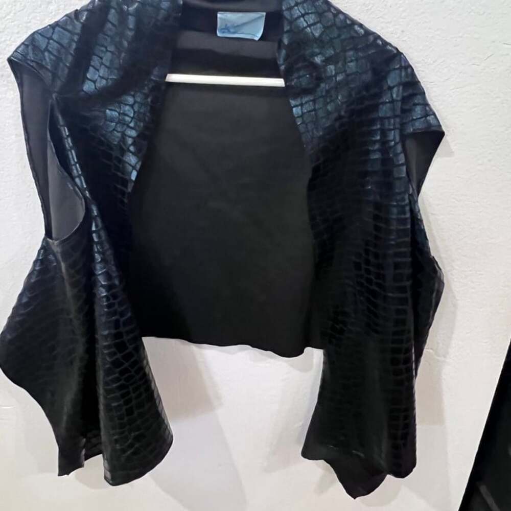 Blank NYC Black Crocodile Faux Leather Suede Drape Front Jacket